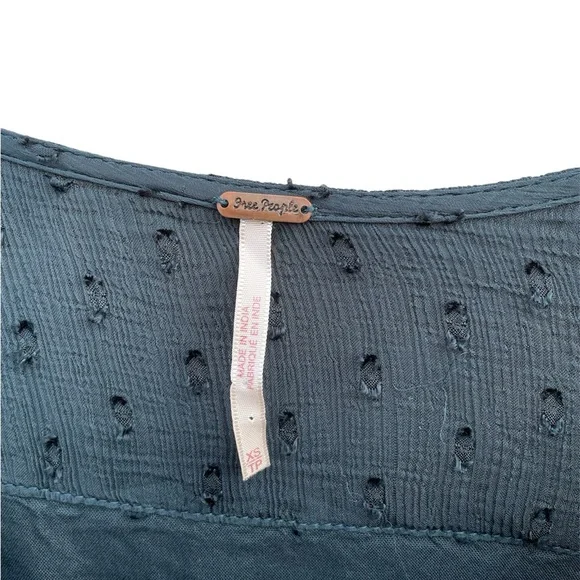 Free People Dahlia Deep Teal Clip Dot Peasant Drop Waist Mini Dress - Picture 4 of 7